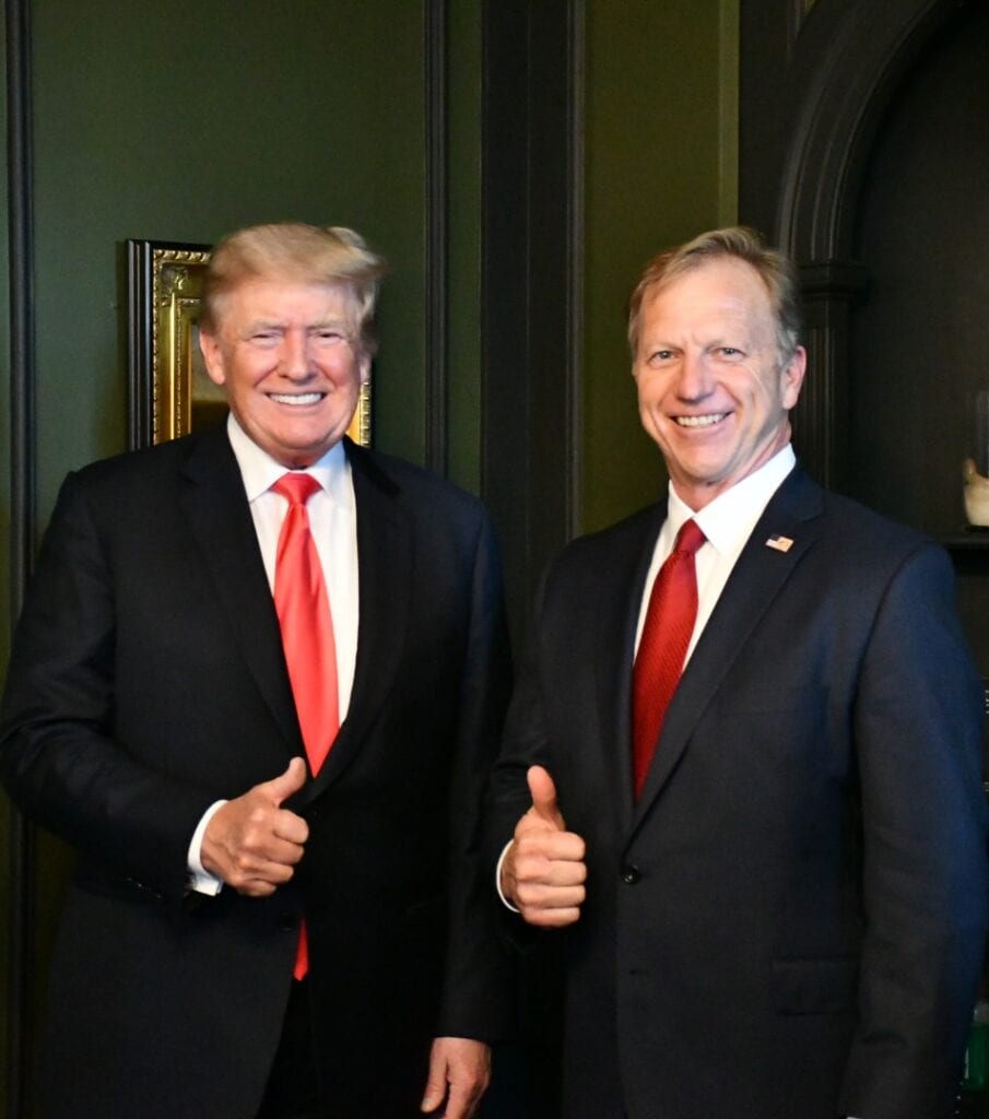 Donald Trump and Kevin Hern at a political event, showing support for conservative policies.